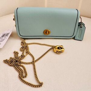Coach Crossbody Wallet in Pale Mint with Gold Hardware